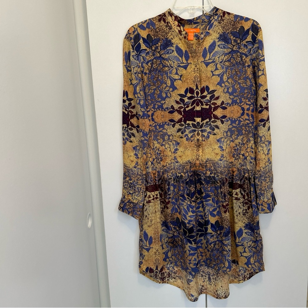 Joe Fresh Adorable Multicolored Mock Style Print Button Up Dress with Pleating